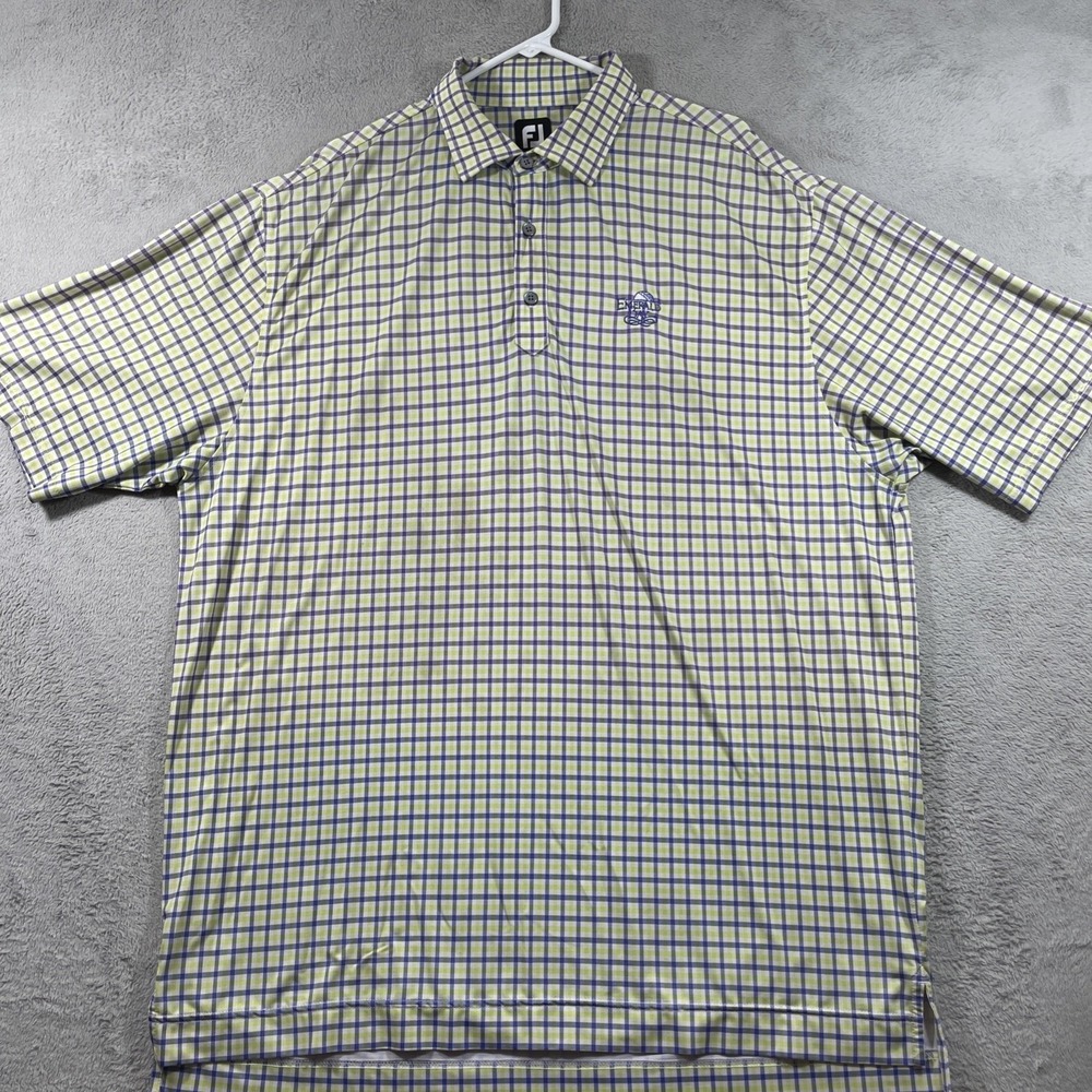 Foot Joy Polo Shirt Men XL Checkered Golf Stretch Performance Embroidered Logo